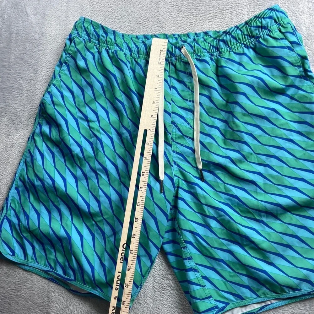 Fair Harbor Mens Blue Teal Geometric Swim Trunks Board Shorts XL 7 Inch Inseam